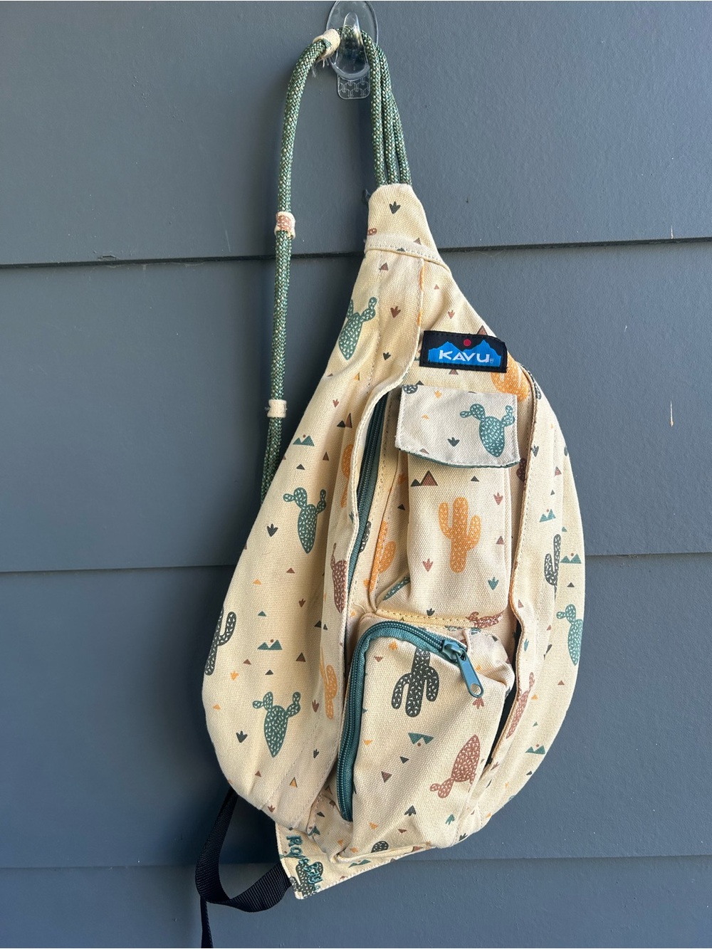 Kavu Rope Bag Cross Body Outdoor Purse Yellow Green Cactus Cotton Canvas Durable